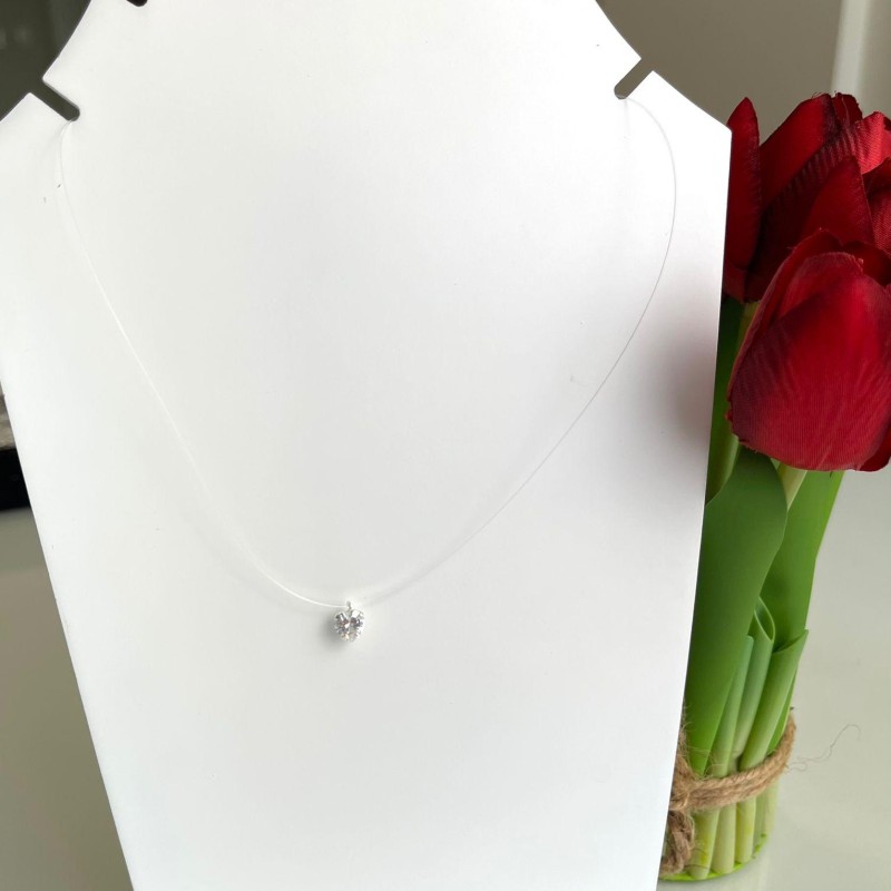 COLAR FIO NYLON PRATA PING CORAÇÃO
