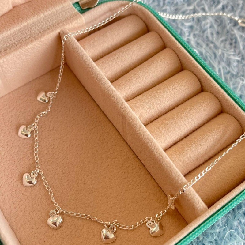CHOKER EM PRATA 925 PING CORAÇÕES