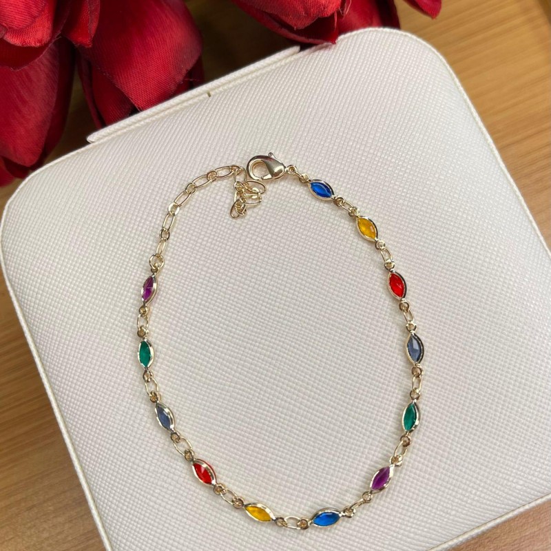 PULSEIRA NAVETES COLORIDA OURO