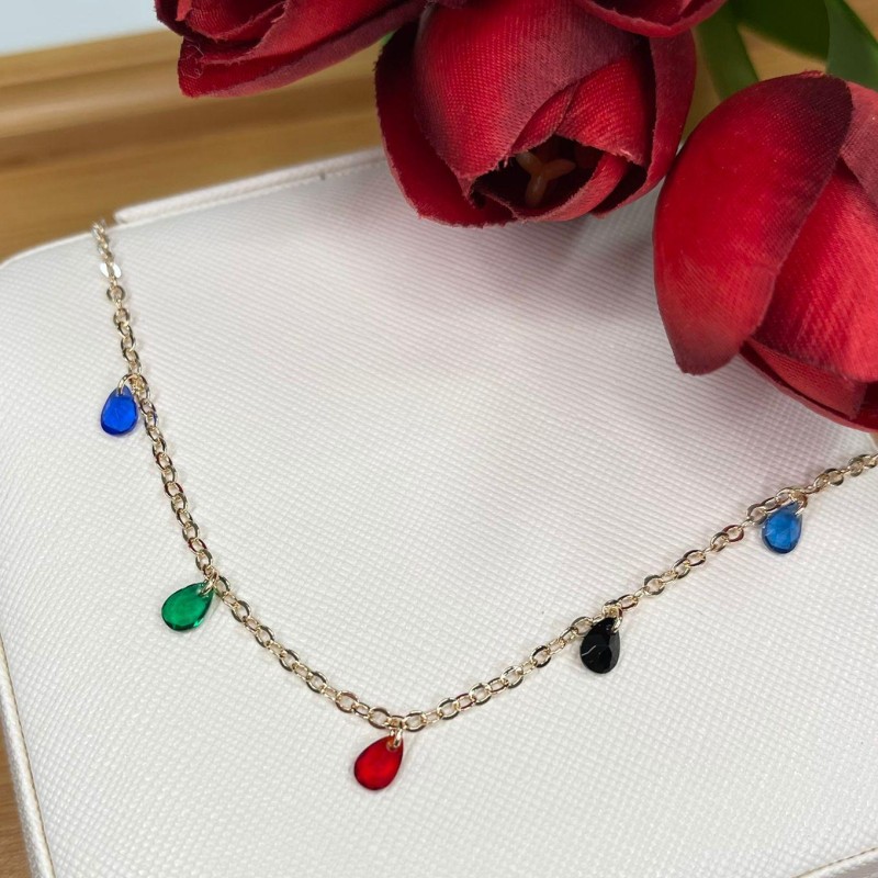 CHOKER GOTAS CRISTAIS COLORIDOS