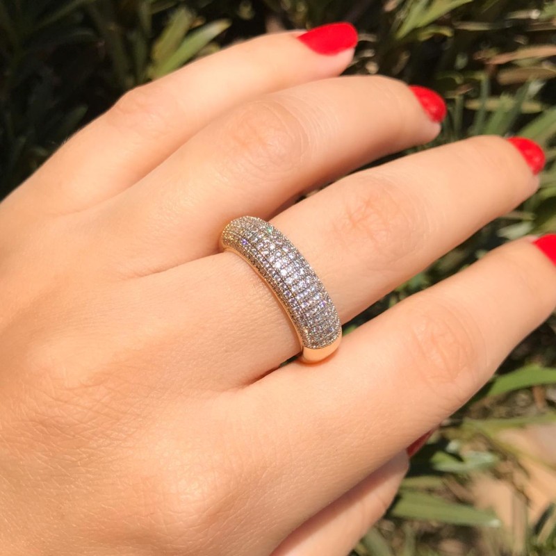 ANEL BANHO OURO 18 K 5 FILEIRAS MICROCRAVEJADO TAM 21