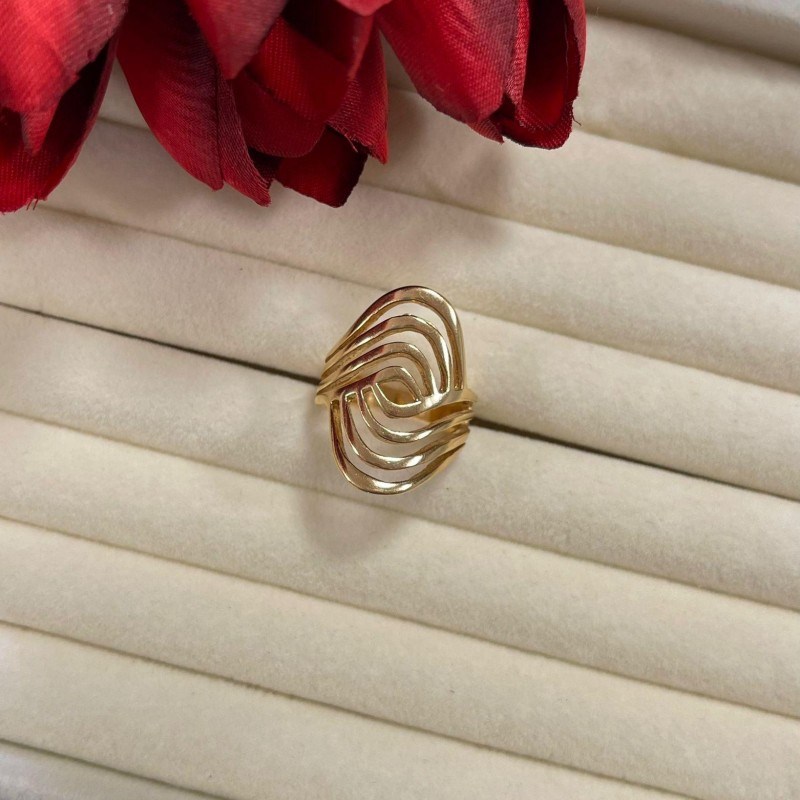 ANEL BANHO OURO 18 K OVAL VAZADO TAM 18