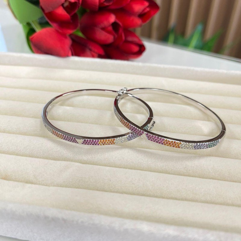 BRACELETE MICROCRAVAÇÃO COLORIDA NO BANHO DE RODIO BRANCO