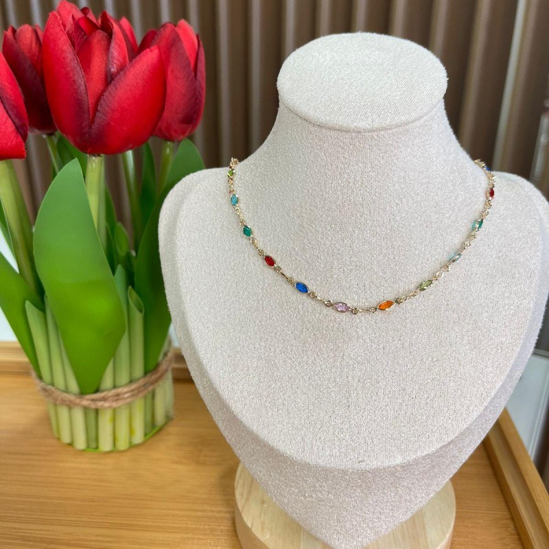 CHOKER NAVETES CRISTAIS COLORIDOS