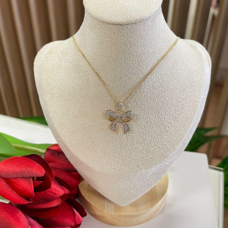 COLAR BANHO OURO 18 K PING LAÇO MICROCRAVEJADO