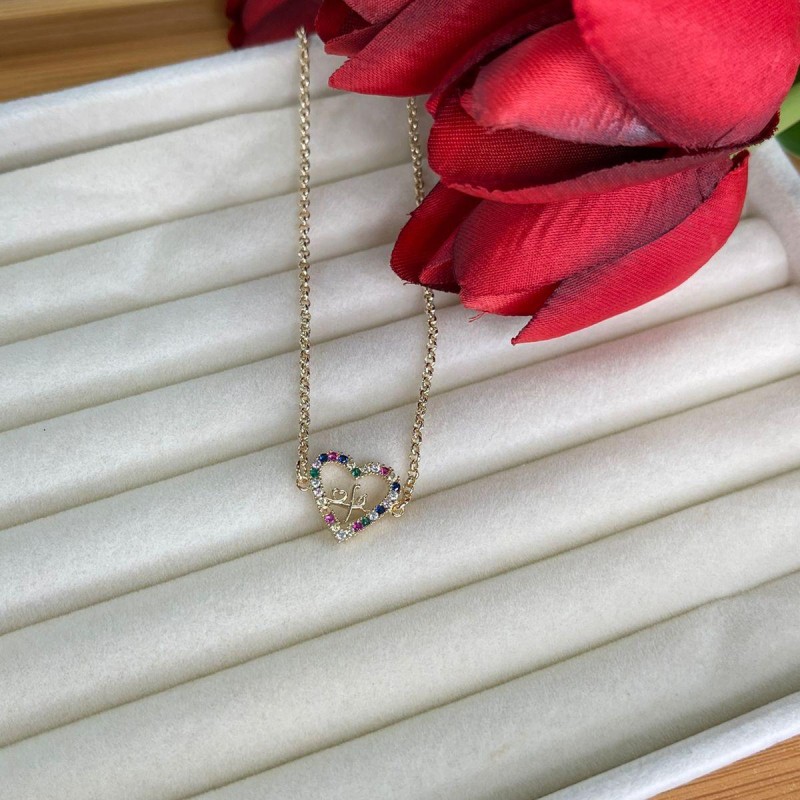 PULSEIRA ELO PORTUGÊS FINA COM PINGENTE CORAÇÃO