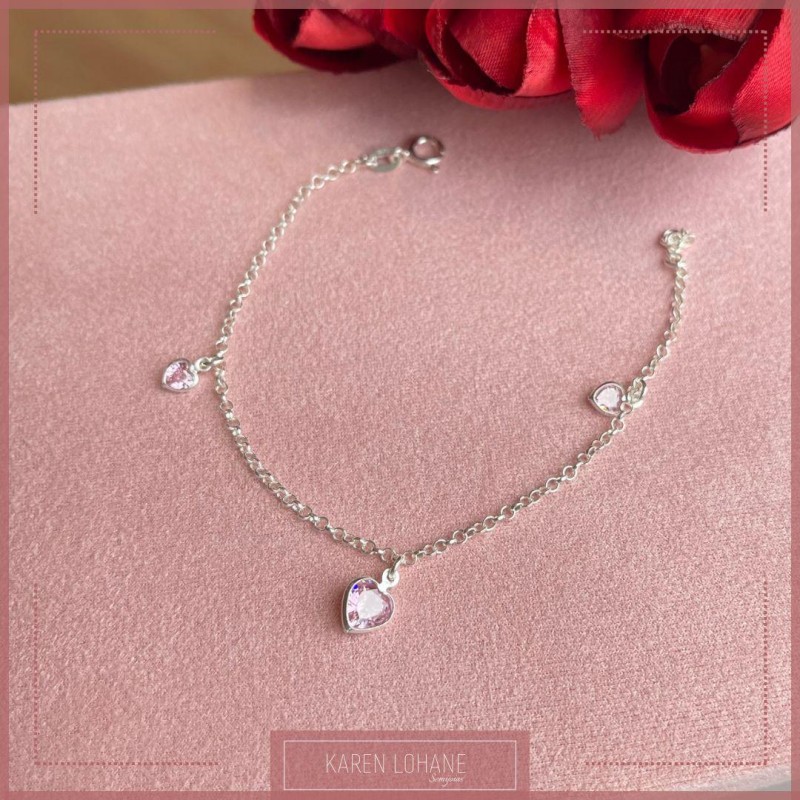 PULSEIRA PING CORAÇÃO ROSA PRATA 925