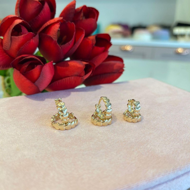 TRIO DE ARGOLA COM DETALHE CORAÇÃO