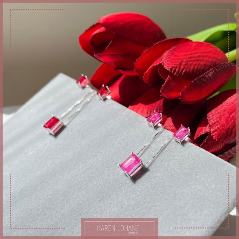 CONJUNTO CARRÊ PEDRA FUSION COR FUCSIA PRATA 925
