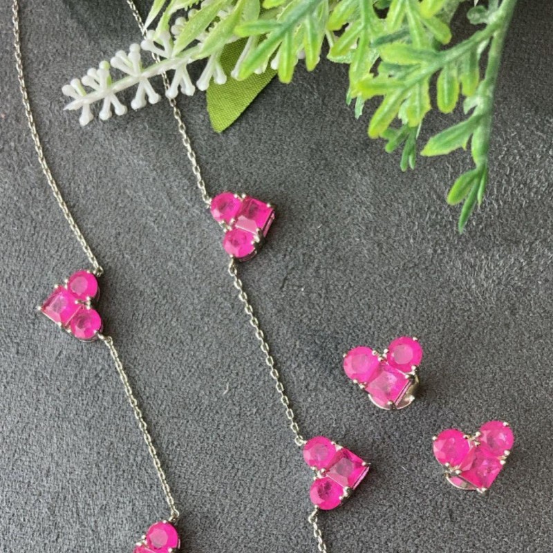 CONJUNTO CORAÇÃO FUSION ROSA RODIO BRANCO