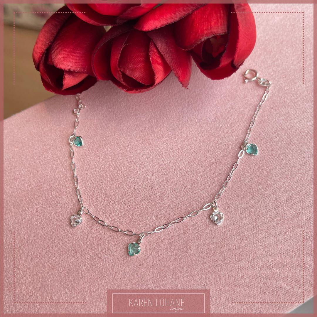 PULSEIRA COM CRISTAIS VERDES EM PRATA 925