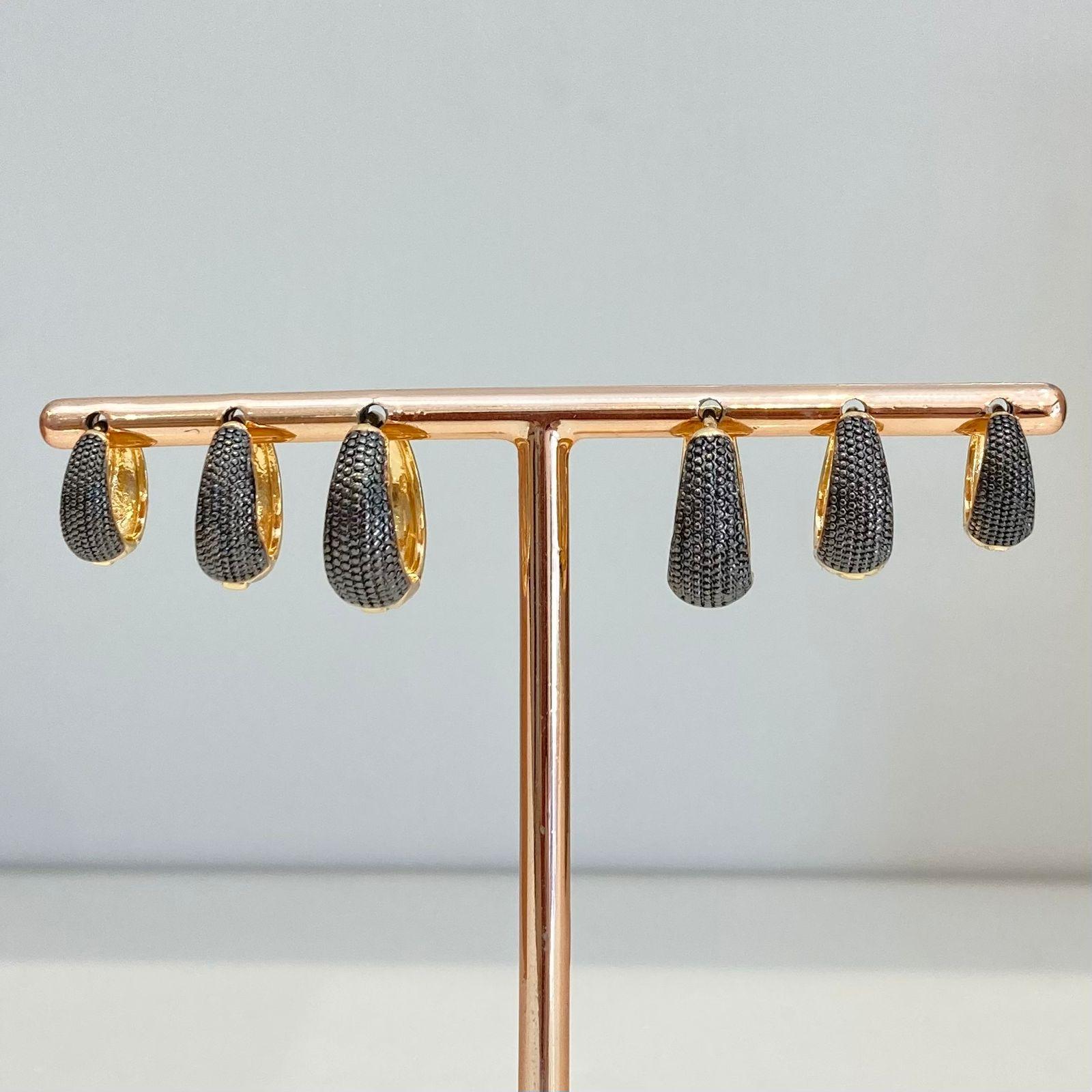 TRIO DE ARGOLAS COM APLIQUE DE RODIO NEGRO