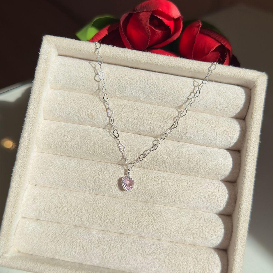 PULSEIRA CORAÇÃO ROSA PRATA 925