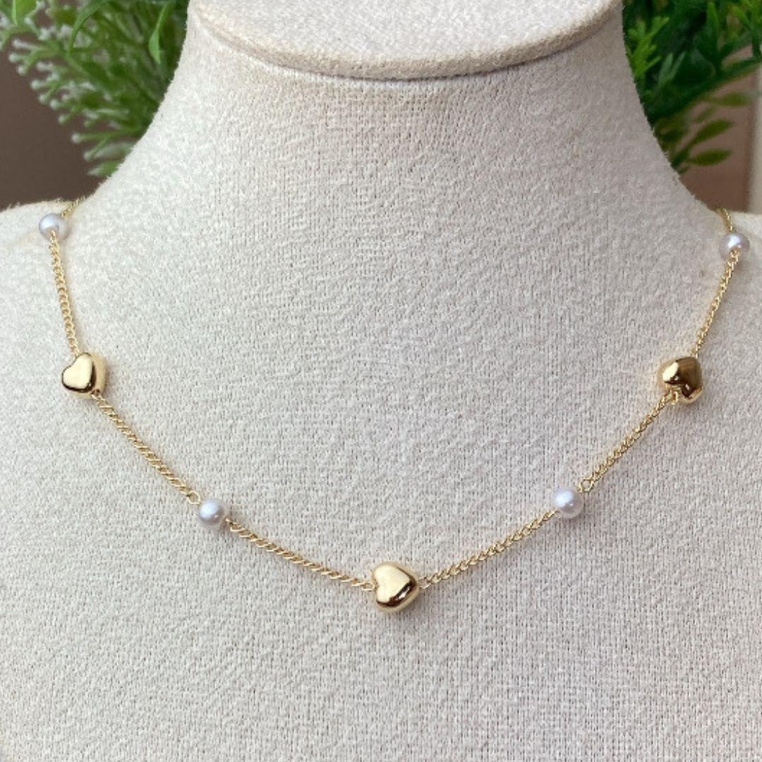 CHOKER CORAÇÃO E PÉROLA